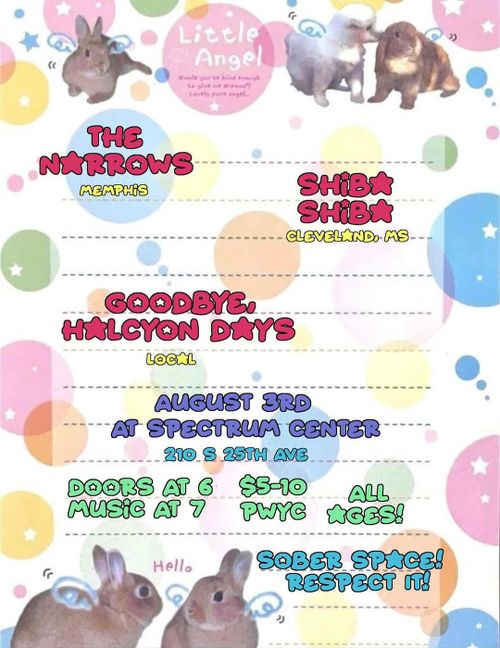 THE NARROWS (Memphis, TN), SHIBA SHIBA (Cleveland, MS), GOODBYE, HALCYON DAYS