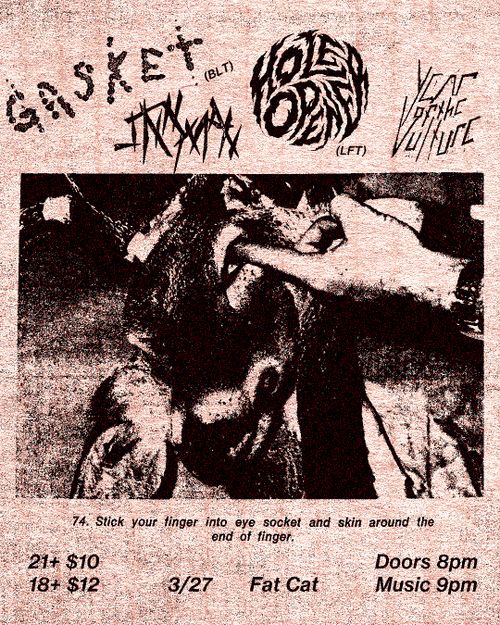 GASKET (Baltimore) and HOLE OPENER (Lafayette) + SKINMAN and YEAR OF THE VULTURE 